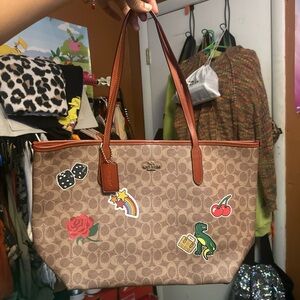 Coach Brown Tote Bag with Leather Trim and Gold Accents